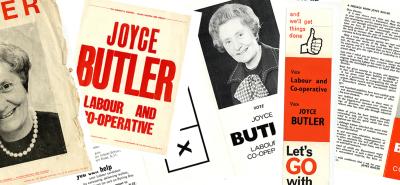collage of joyce butler election campaign material