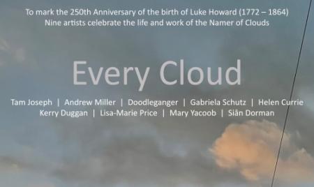 Promotional image for the 'Every Cloud' exhibition, listing the artists