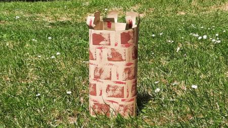 Tudor Tower made of sugar paper with printed bricks on it.