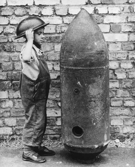 child stood next to bomb during ww2