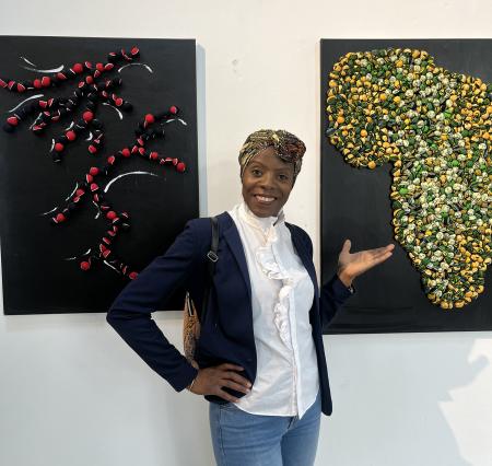artist with artworks