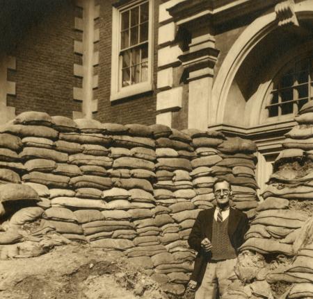 Bruce Castle in 1940 with sandbags outside the entrance