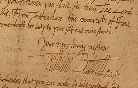 Bedwell's signature on manuscript showing the word Tottenham