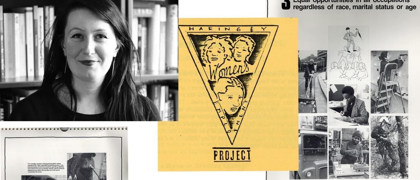 collage of archive material along with portrait of academic