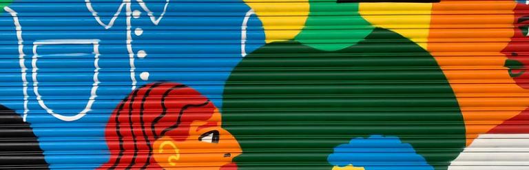 coloured photograph of shop shutter