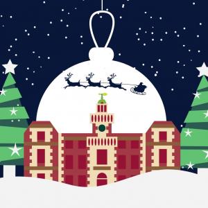 An illustration of Bruce Castle Museum at Christmas time.