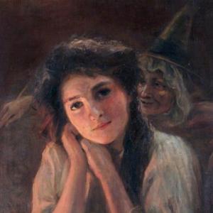 painting of girl and a witch