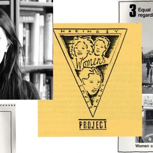 collage of archive material along with portrait of academic